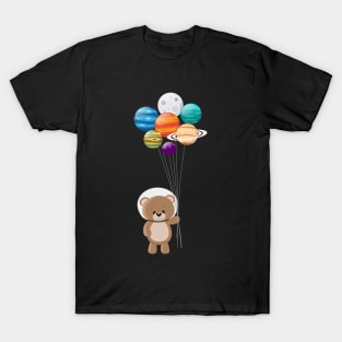 Cute Astronaut Teddy Bear With Planet Balloons T-Shirt